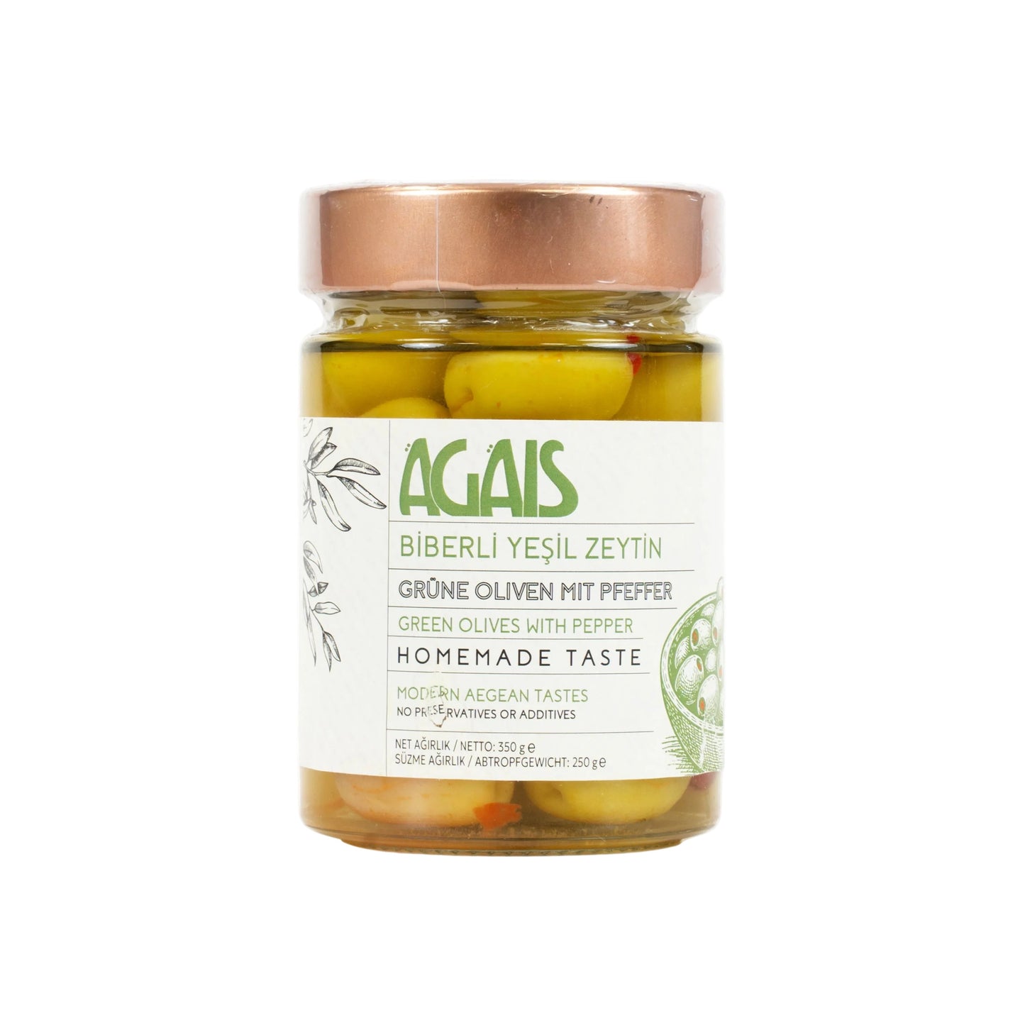 AGAIS Biberli Yeşil Zeytin 350 g